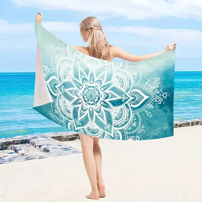 1 set of blue mandala beach towels, 90 * 180cm enlarged size, soft and skin friendly with strong water absorption