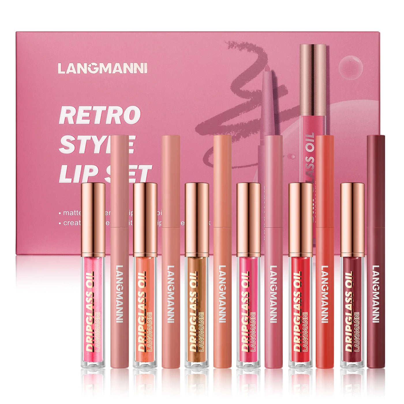 12PCS Retro Lip Set 6 Lipliner 6 Dripglass Oil Matte Shiny Long Lasting Makeup Kit Cosmetics Beauty Essentials