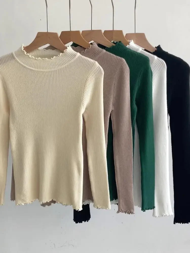 Mock Neck Clothes Knitted Woman Sweaters Pullovers Autumn Winter Basic Women's Jumper Slim Somen's Sweater Pull Long Sleeve