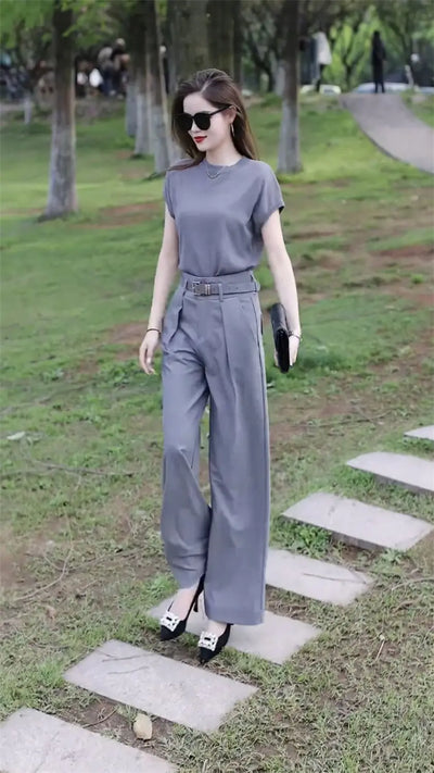 Trousers Woman Wear To Work Summer 2024 Office Professional Wide Leg Top and Pant Sets for Women 2 Pieces Tailor Casual Elegant