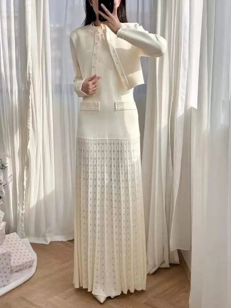 Women's summer dress with round neck and short sleeves with pearl decoration elegant party dress women's dresses trend 2025