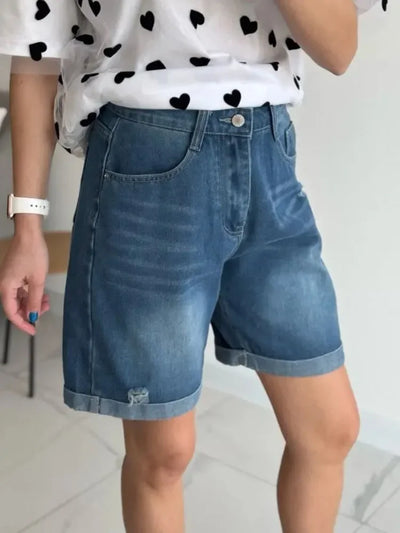 Women Denim Shorts Ripped Wide Leg Black High Waist Short Jeans Straight Leg Blue Denim Shorts For Women Summer Jean Shorts