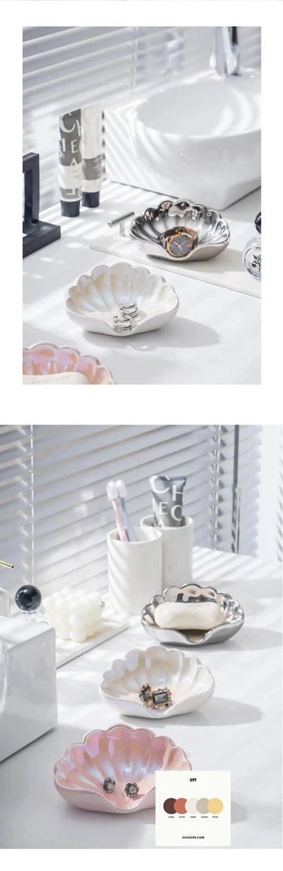 Luxury Shell Soap Dish, Ceramic Bathroom Soap Holder, Punch - Free Creative Soap Tray, Minimalist Vanity Decor