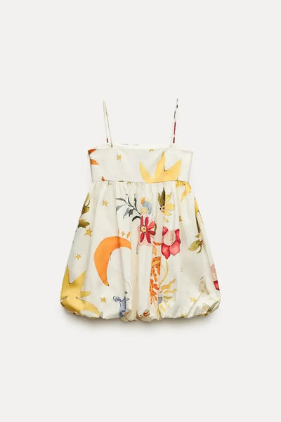 ZBZA Women's Suspender Print Dress Straight Neckline Spaghetti Straight Straps Zip Beach Mini Skirt Summer New Female Chic Dress