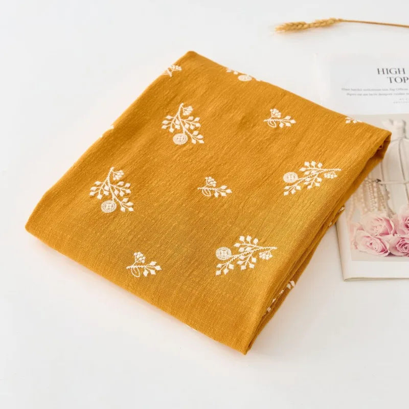 140x50cm Embroidered Slub Cotton Linen Fabric Clothing Sewing Fabric, Diy Women's Dress Forest Flower Cloth
