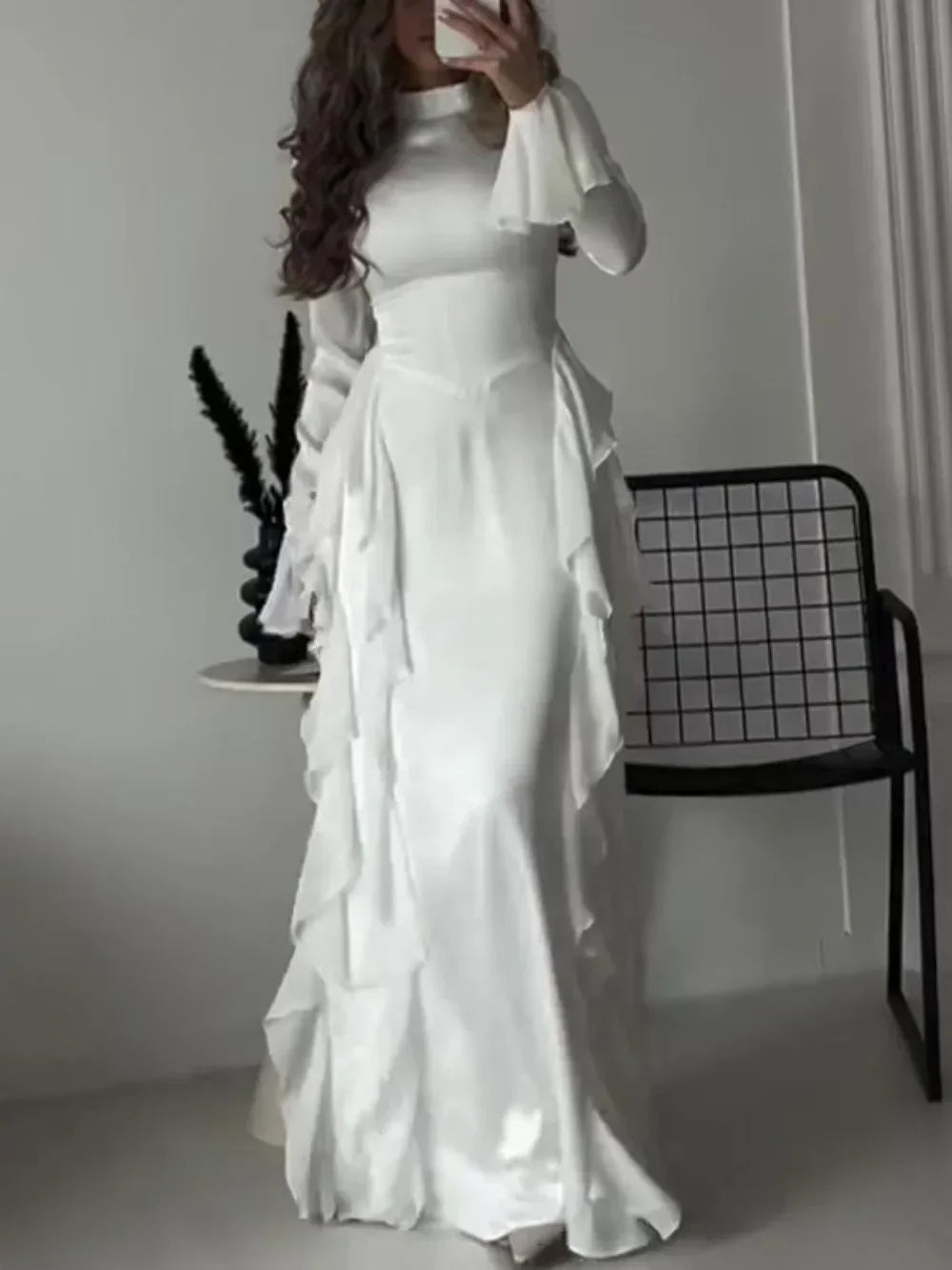 Muslim Women Flare Sleeve Evening Dress Jalabiya Eid Ramadan Arab Long Robe Dubai Ruffle Vestidos Largos Party Dresses Abayas