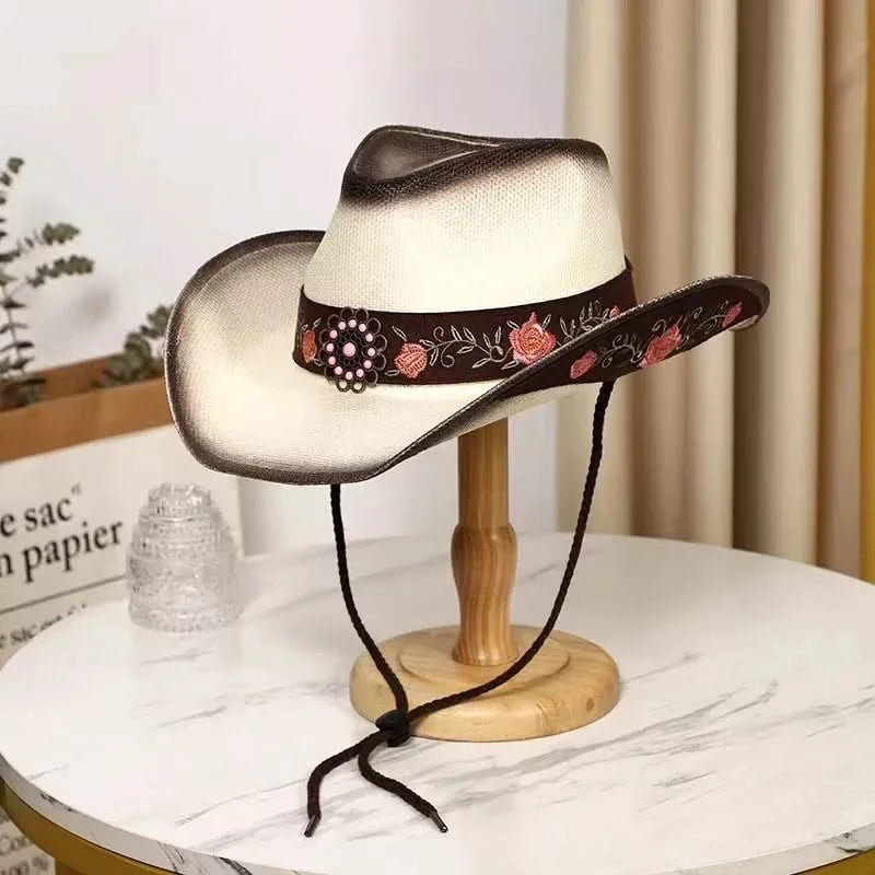 New Lake Blue Western Cowboy Straw Hat 2024 Spring and Summer New Outdoor Sun Hat Men's and Women's Cowboy Hat gorras