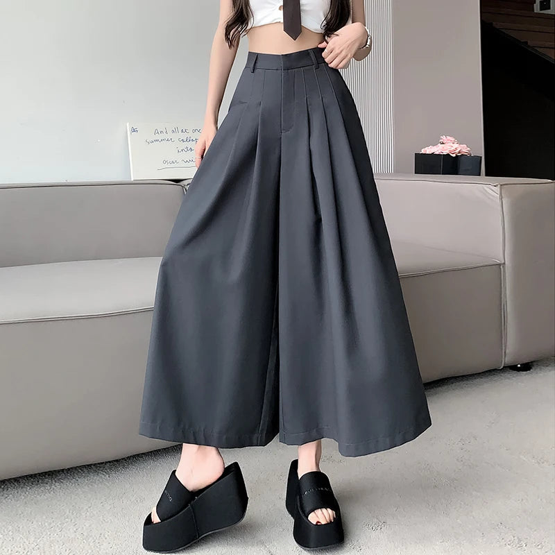 Oversize Wide Leg Pants For Women Gathered Waist Spliced Ruched Casual Solid Long Trousers Female Clothing Summer