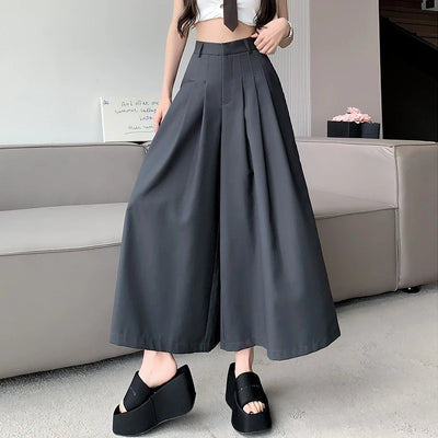 Oversize Wide Leg Pants For Women Gathered Waist Spliced Ruched Casual Solid Long Trousers Female Clothing Summer