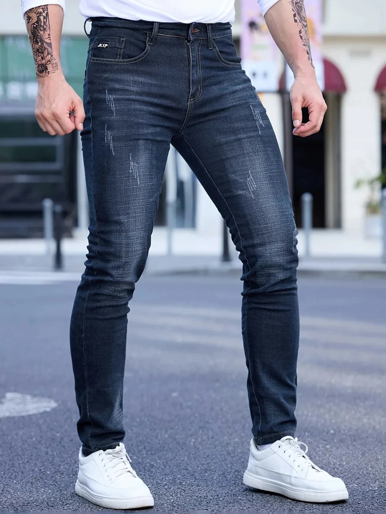 2025 Spring Autumn Men's Fashion Ripped Skinny Jeans Street Style Vintage Wash Solid Denim Casual Slim Fit Pencil Pants 28-36