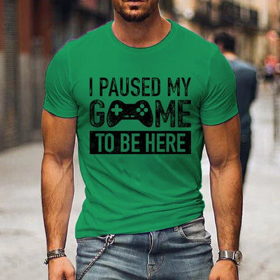 T Shirts for Men Luminous Graphic T Shirts I Paused My Game To Be Here Print T-shirts Gamer Lovers Clothing Hip Hop Streetwear