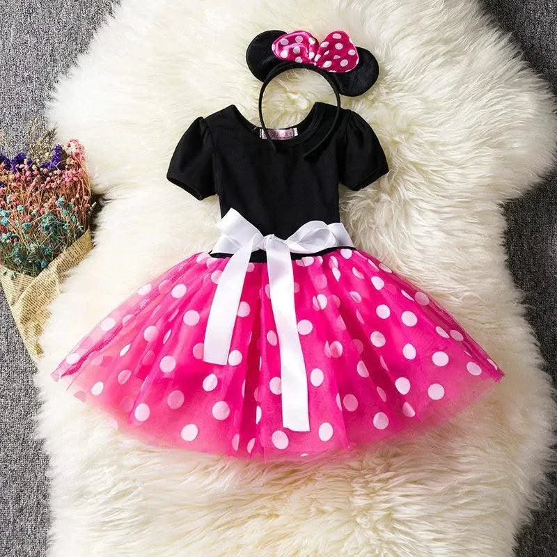 Cute Baby Girl Dress for 9M-4Yrs Children Summer Clothes Kids Minni Mouse Polka Dot Dress Girls Birthday Party Christmas Costume