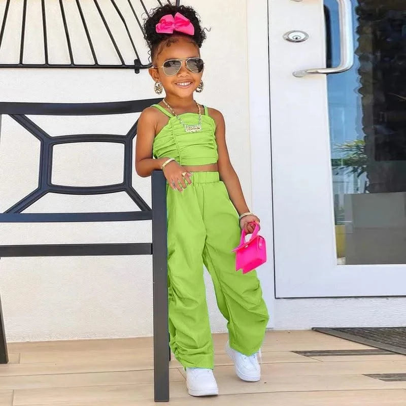 1-8years Baby Kids Summer Clothing For Girls Sleeveless Crop Tops+Cargo Pants 2pcs/sets Children's Fashion Clothes Outfits Girl - Elanique