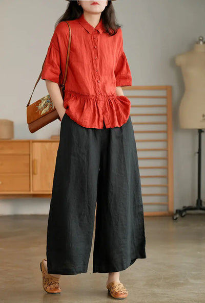 2024 Cotton Linen Home Wear Loose Pants for Women Summer Casual Baggy Wide Leg Trousers Purple Soft Capri Pants Women's Joggers