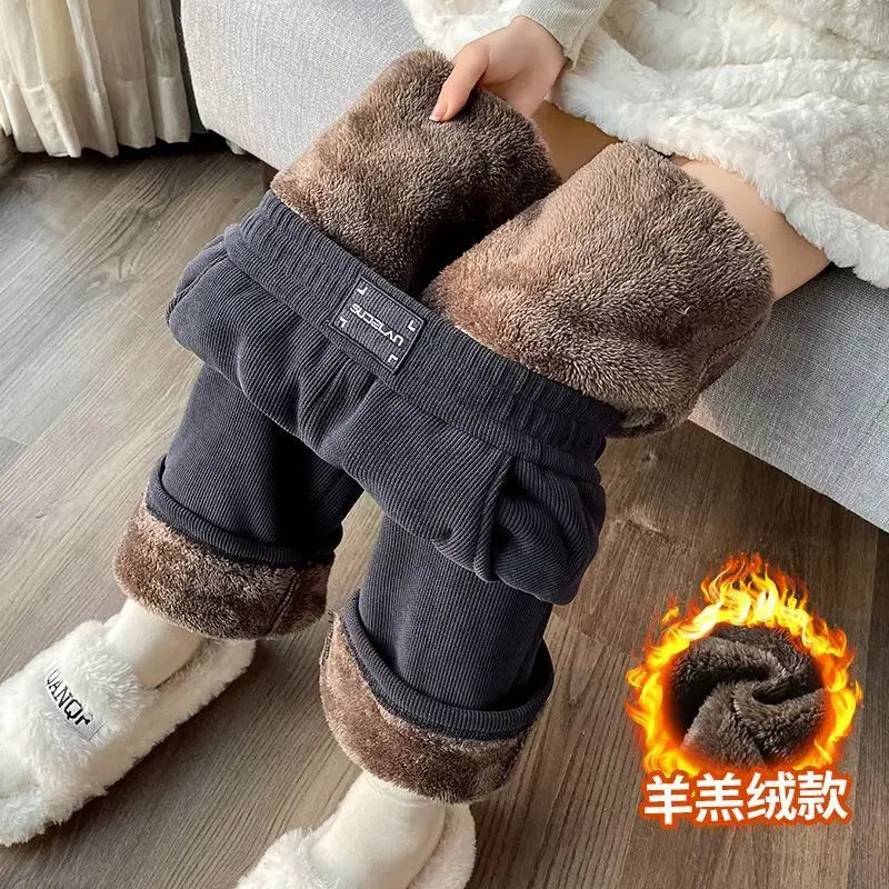 Winter Wide Leg Pants Women Autumn Plush Pants Women Extra Thick Lamb Fleece Warm Straight Korean Pants Joggers Women