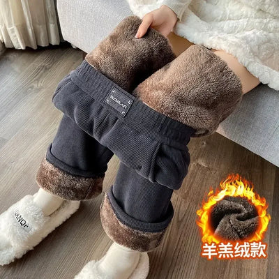 Winter Wide Leg Pants Women Autumn Plush Pants Women Extra Thick Lamb Fleece Warm Straight Korean Pants Joggers Women