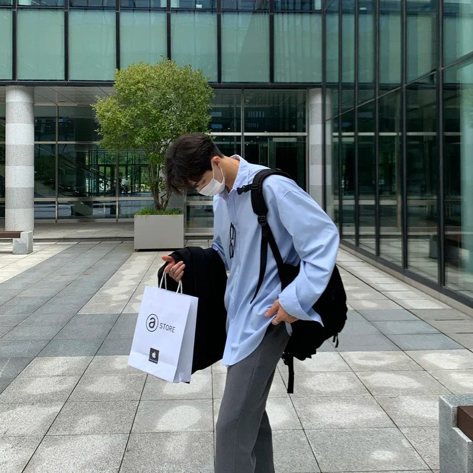 Oversized Casual Jacket Trendy Loose Shirt Men's Long-Sleeved Shirt Spring and Summer Brown TOP