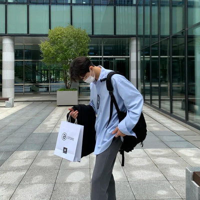 Oversized Casual Jacket Trendy Loose Shirt Men's Long-Sleeved Shirt Spring and Summer Brown TOP