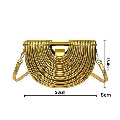 Handbags for Women 2025 New Gold Luxury Designer Brand Handwoven Noodle Bags Rope Knotted Pulled Half Moon Silver Evening Clutch