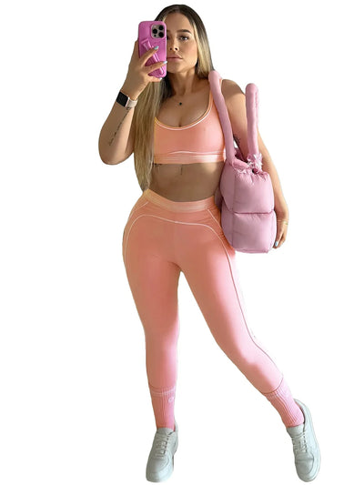 Women Activewear Summer Fitness Gym Yoga Sets Two Piece Set Bra Crop Top And High Waist Leggings Sportswear Training Workout Set