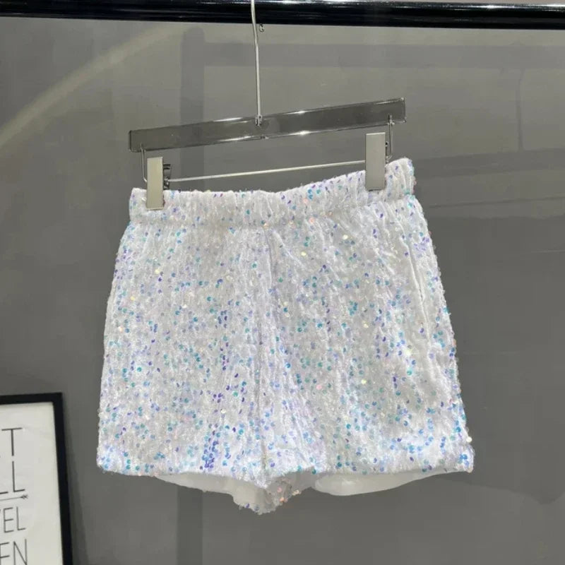 Hot Girl Y2k European and American Style Sequined Shorts Slim Fit Suede Embroidered Sequined Casual Hot Pants for Women