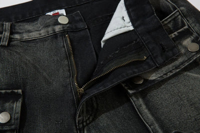 Trendy Brand American Retro Tooling Jeans Mens High Street Heavy Industry Embroidery Loose Wide-leg Trousers