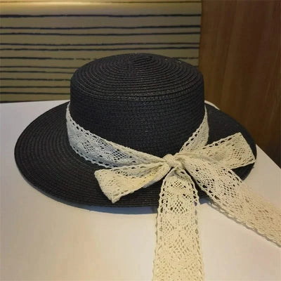 Bucket Hat Beach Summer Straw Hats for Women Flat Top Ribbon Bowknot Elegant Luxury Straw Women Summer Hats Sombreros De Mujer