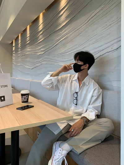 Oversized Casual Jacket Trendy Loose Shirt Men's Long-Sleeved Shirt Spring and Summer Brown TOP