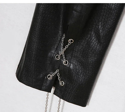 Lautaro Autumn Long Black Crocodile Texture Leather Pants Women Zipper High Waist Y2k Clothes Streetwear Women Trousers 2022
