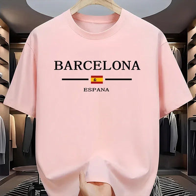 Barcelona Printed T-shirts for Men High Quality 100% Cotton O-neck Short Sleeve Tops Home Outdoor Casual Soft Tees Men's Clothes
