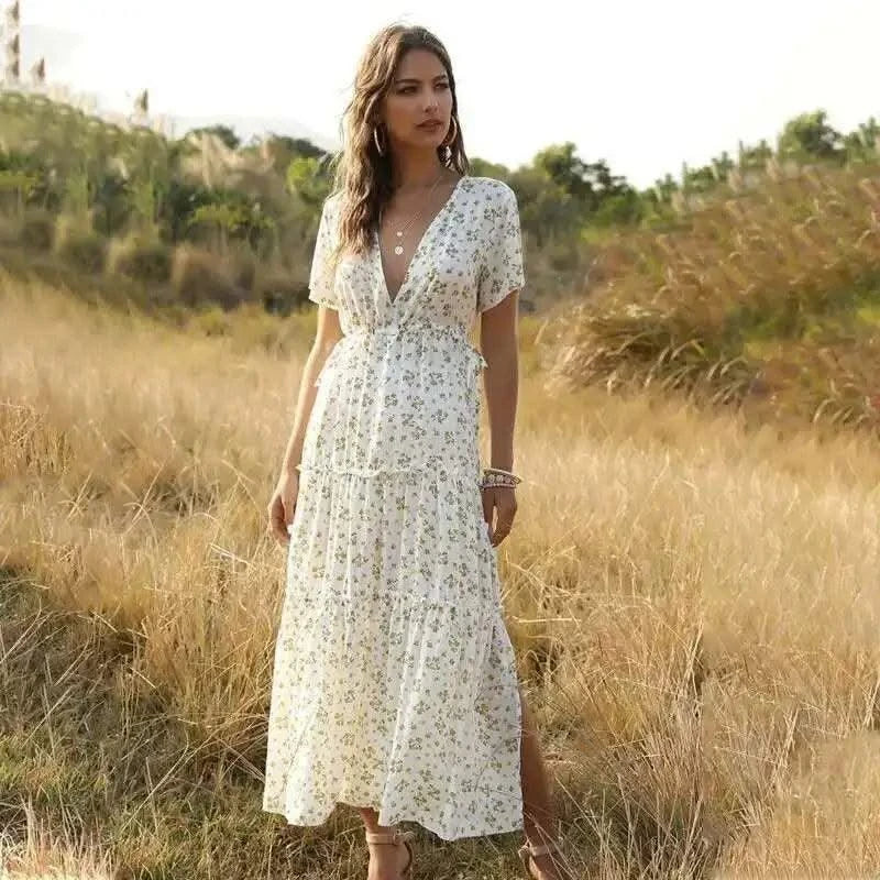 Women's Summer Ruffled Floral Bohemian Dress Exudes An Aura of Immortality 2025 Summer Dress Robe Vestido Women