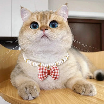 Pet Dog Accessories Bow Pet Necklace Decoration, Pearl Pet Collar Cat Dress Up Necklace