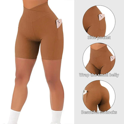 Sports Short Women Cross Workout Yoga Shorts with Pockets 5" High Waist Booty Biker Short
