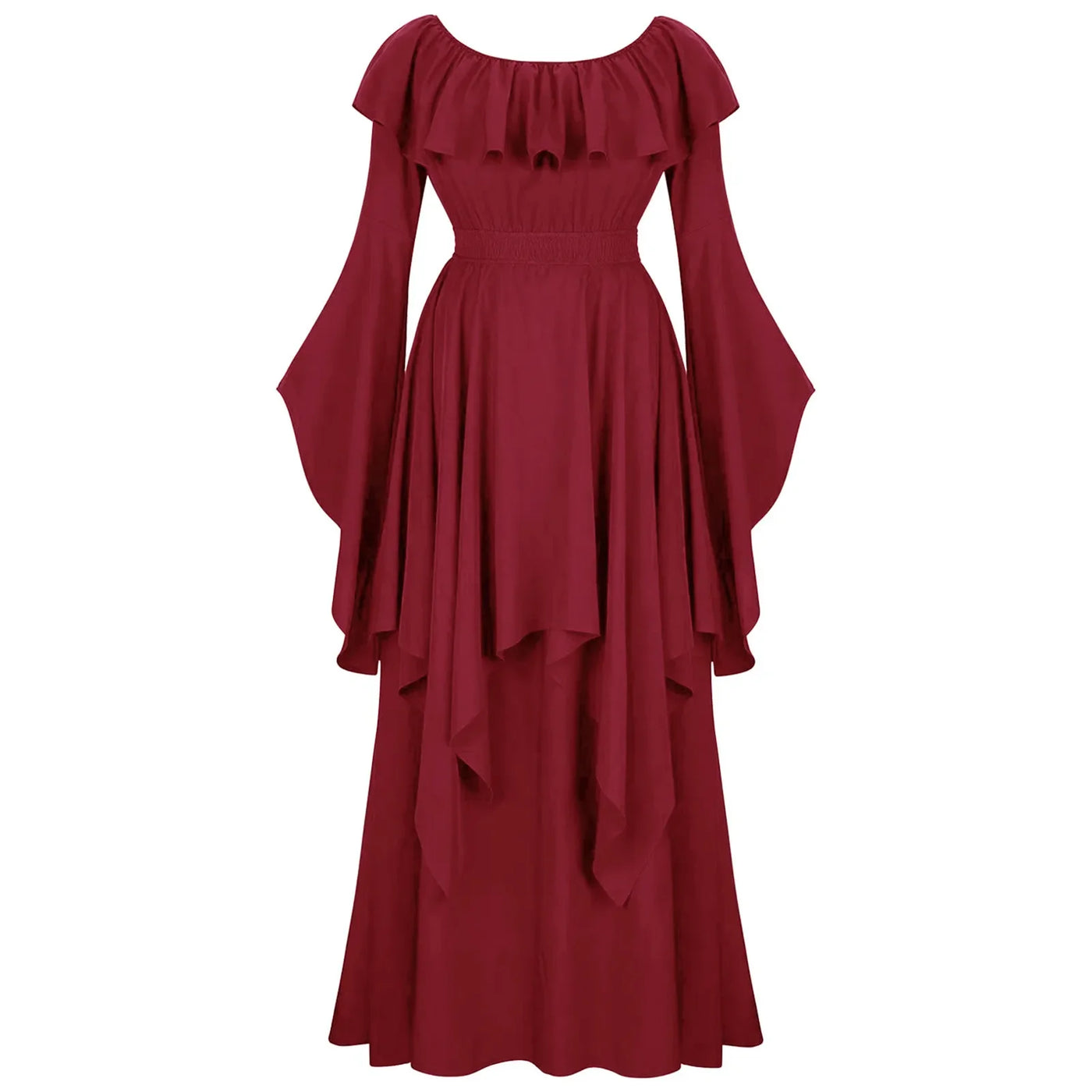 Renaissance Dress For Women Long Sleeves Medieval Off Shoulder Elastic High Waist Smocked Dress Elegant Evening Gown Plus Size