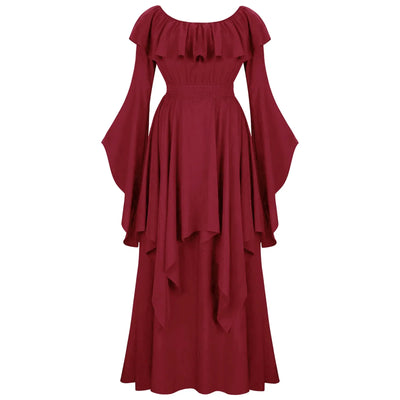 Renaissance Dress For Women Long Sleeves Medieval Off Shoulder Elastic High Waist Smocked Dress Elegant Evening Gown Plus Size