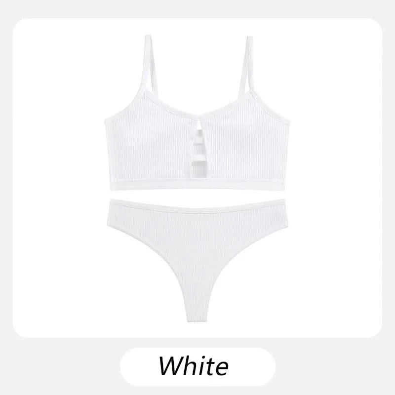 Wireless Cotton Bras for Women Threaded Cotton Wrap Underwear Triangle Cotton Bra Stretch Thin Unpadded Bra and Panties Set