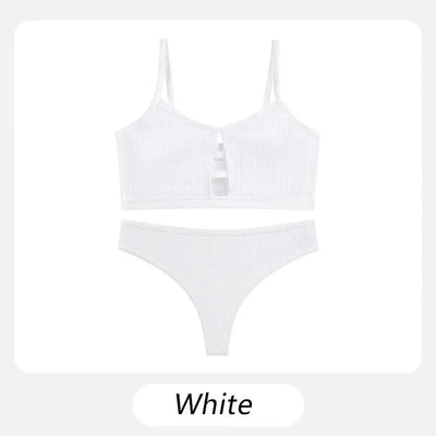 Wireless Cotton Bras for Women Threaded Cotton Wrap Underwear Triangle Cotton Bra Stretch Thin Unpadded Bra and Panties Set