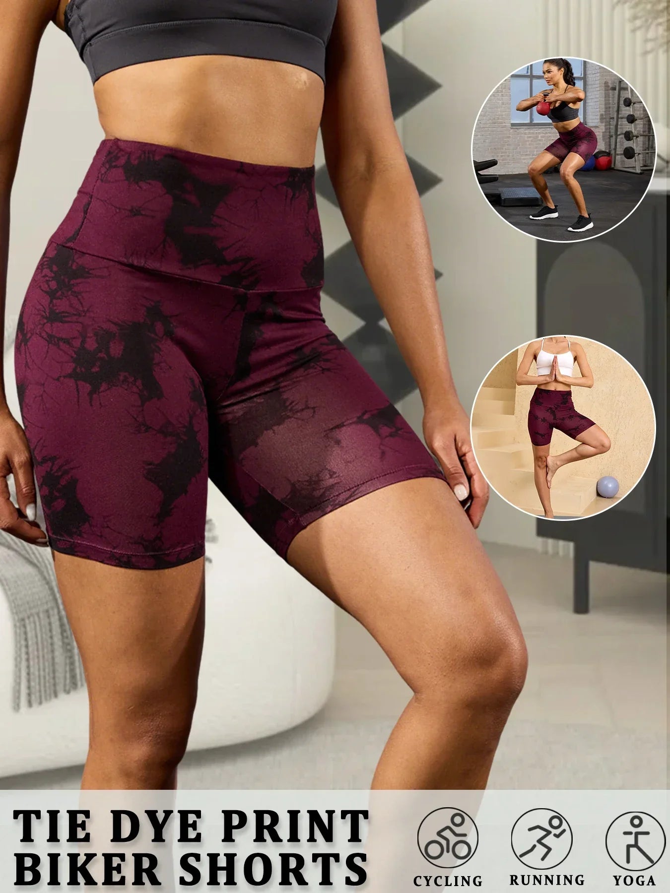 Super Soft High Waisted Tie Dye Print Sport Biker Shorts for Women No See Running Yoga Athletic Push Up Gym Shorts