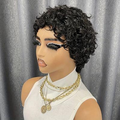 LD Curly Wigs Human Hair Short Curly Human Hair Wig for Women Natural Black Pixie Cut Wigs for Black Women Machine Made Wig