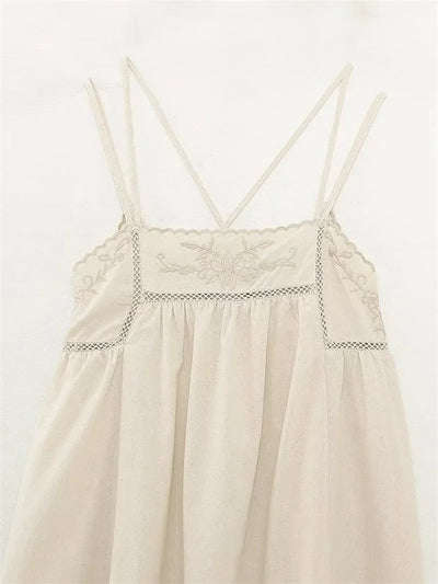 Women's Dresses New Summer 2025 Embroidered Decorative Midi Dress Sexy Suspenders Open Back Design Personality and fashion