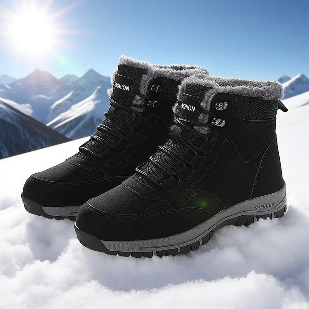 Snow Boots for Men Casual Winter Shoes Platform Non-slip Warm Fur Ankle Boots Plush Combat Outdoor Hiking Motorcycle Boots