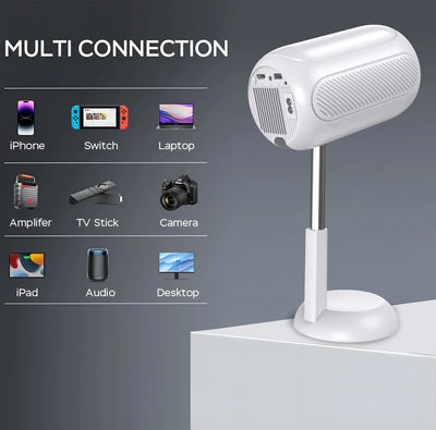 Portable Mini  Android Projector Support 4K  1080p Integrated 90°Adjustable Stand Hight Adjustment WiFi Bluetooth  ,Model:TS6