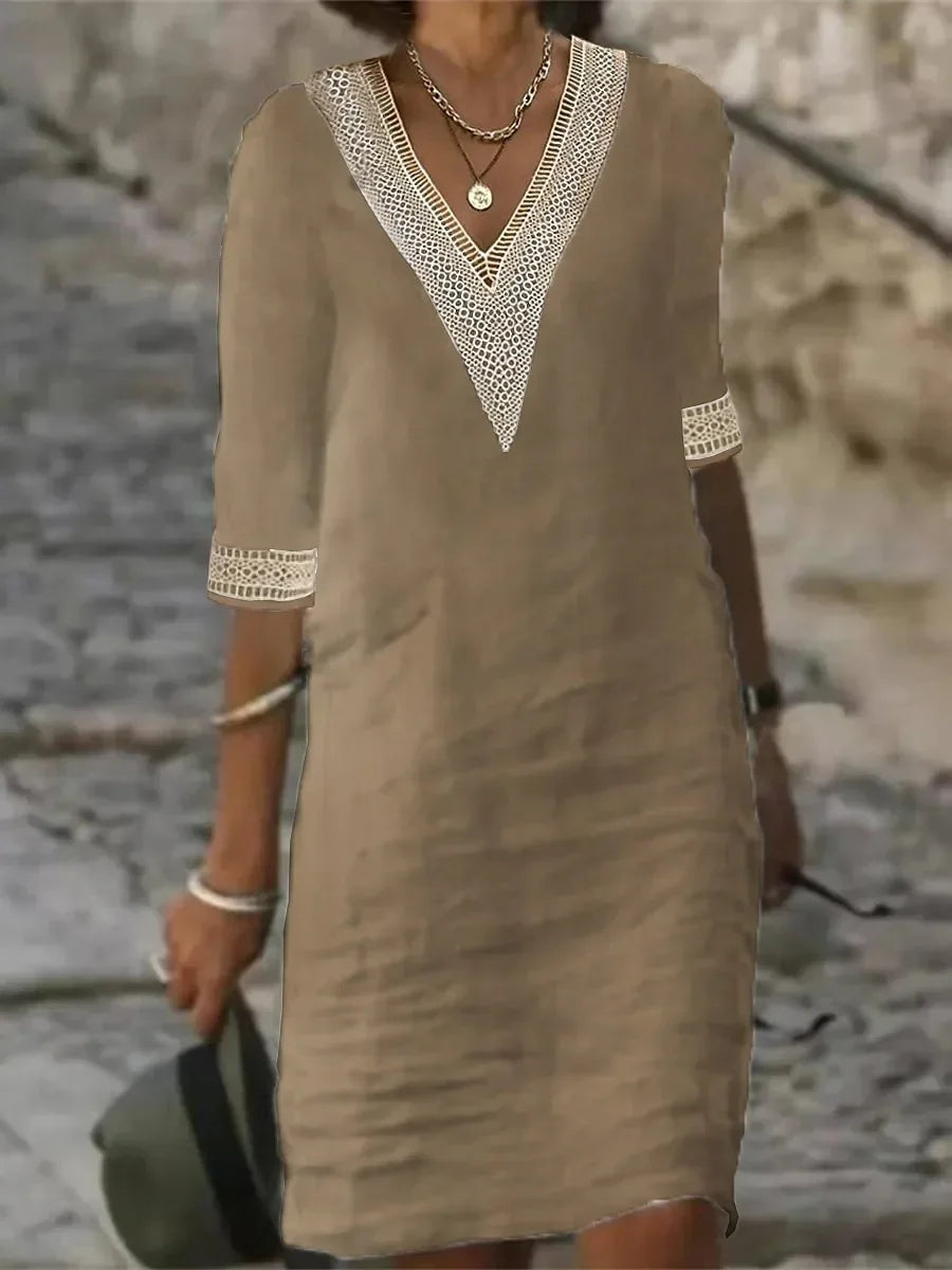 Women's Casual Midi Dresses 2025 Spring/summer Lace Cotton Linen White Dress Robes Vestido Branco Vestidos Vestidos De Mujer