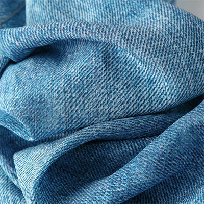 Women Pants 100% Mulberry Silk 16 momme Blue Jeans Printed Pocket Wide Leg Long Trousers Elastic Waist Office Lady M L XL MM858