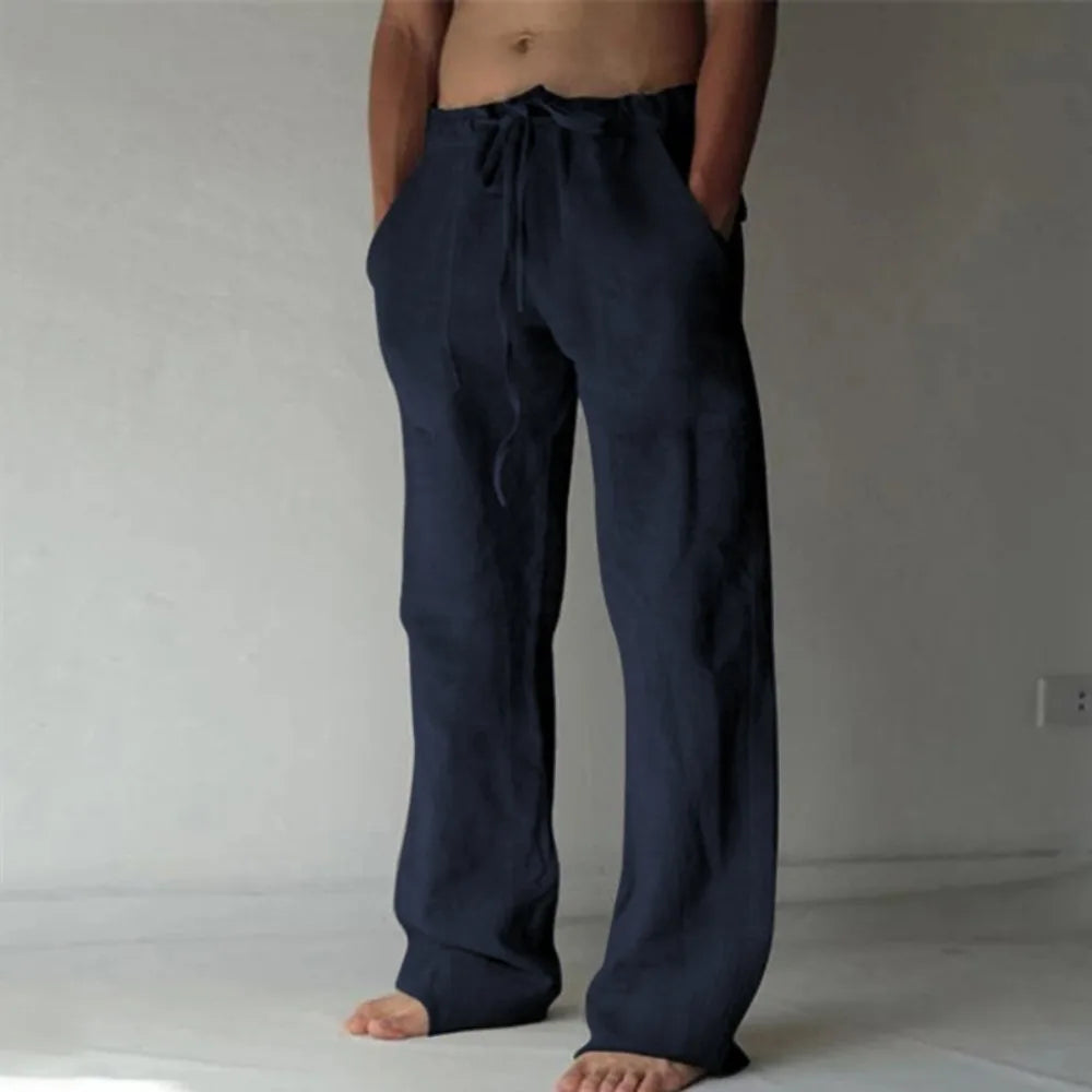 Hot New Men's Trousers, Casual Solid Color Thin Linen Men's Trousers