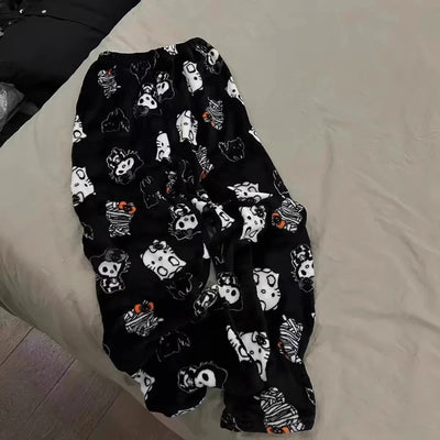 Thicken Hello Kitty Pajama Pants Sanrio Anime Fleece Double Elastic Fabric Soft Trousers Women Trousers Cartoon Birthday Gift