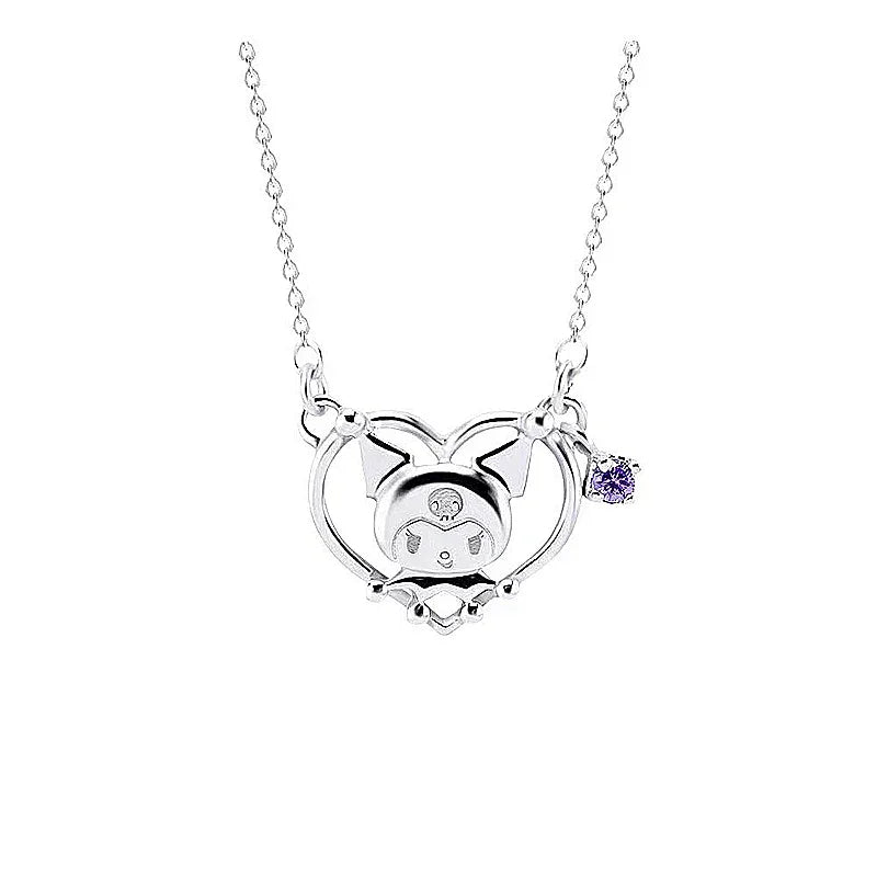 Sanrios Luxury Necklaces Cute Anime Figure Kuromi Silver Necklace Clavicle Chain Pendant for Women Jewelry Accessories Girl Gift