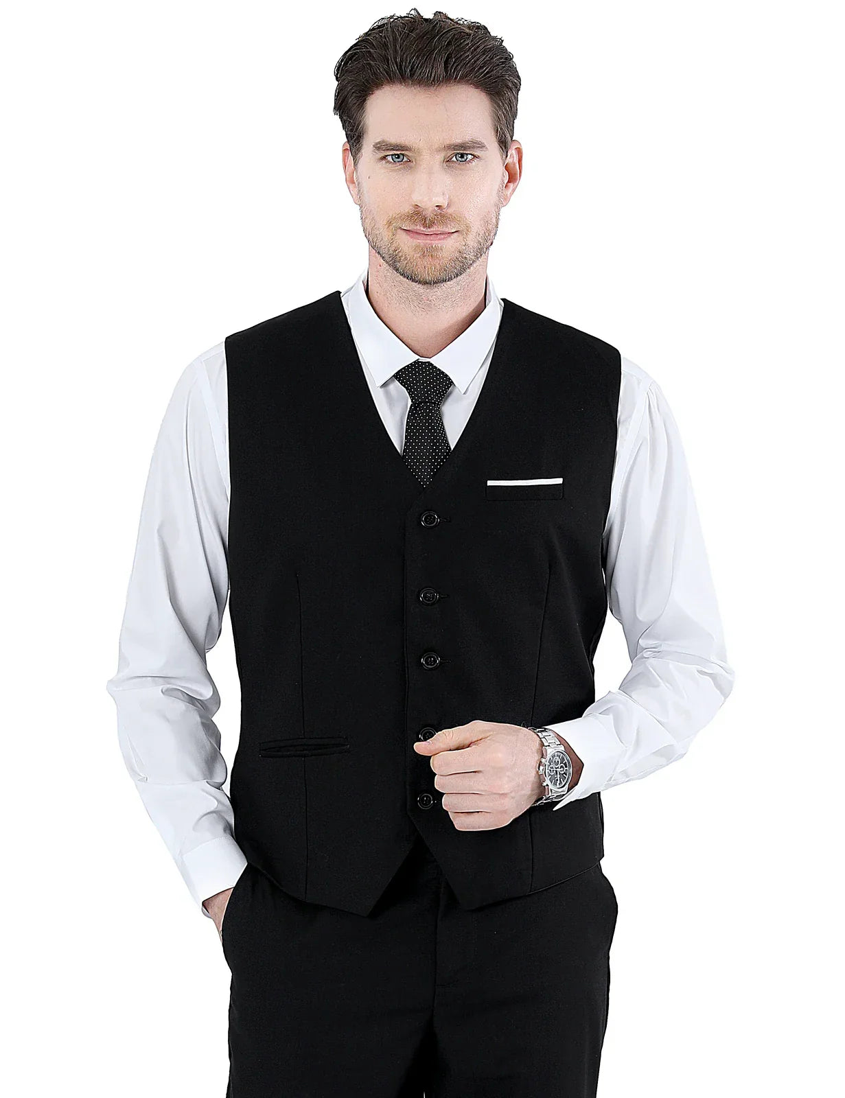 Mens Suit Vest Male Business Formal Wedding Office Birthday Party Outfit Set  Easter Church Jacket Black Waistcoat
