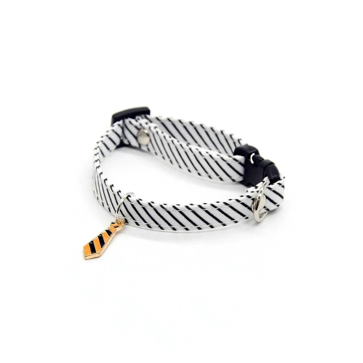 Adjustable Pet Collar, Polyester Material, Striped Design with Pendant, S/M/L Sizes for Cats