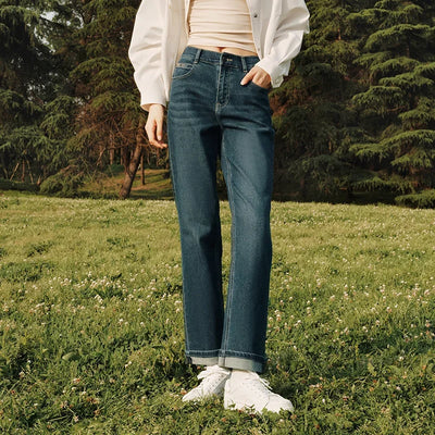 Semir 2023 Women Jeans Autumn New Rolled-edge Straight-leg Pants Slimming Trousers for Women